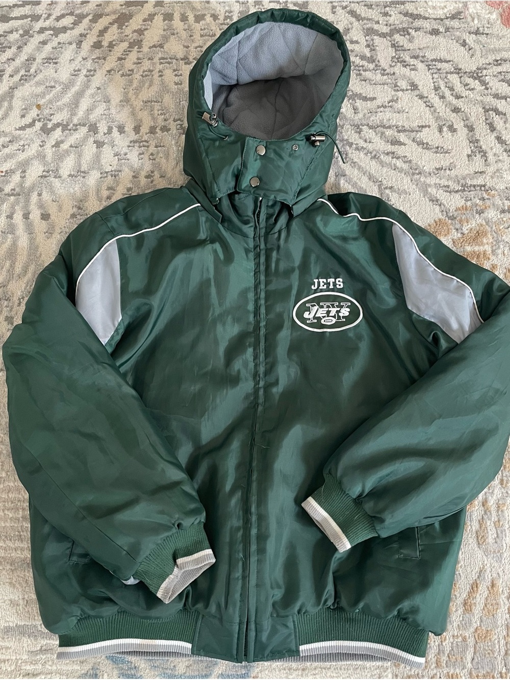 NFL New York Jets Puffer Coat Mens XL All Embroidered Full Zip Hooded